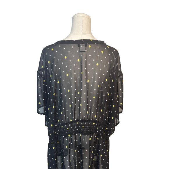 Torrid Size 5 Black Sheer Polka Dot & Yellow Floral Tunic Top Ruffles - Picture 13 of 15